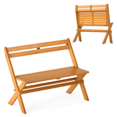 Folding Outdoor Bench for 2 People with Slanted Backrest Slatted Seat