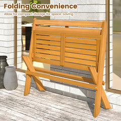 Folding Outdoor Bench for 2 People with Slanted Backrest Slatted Seat
