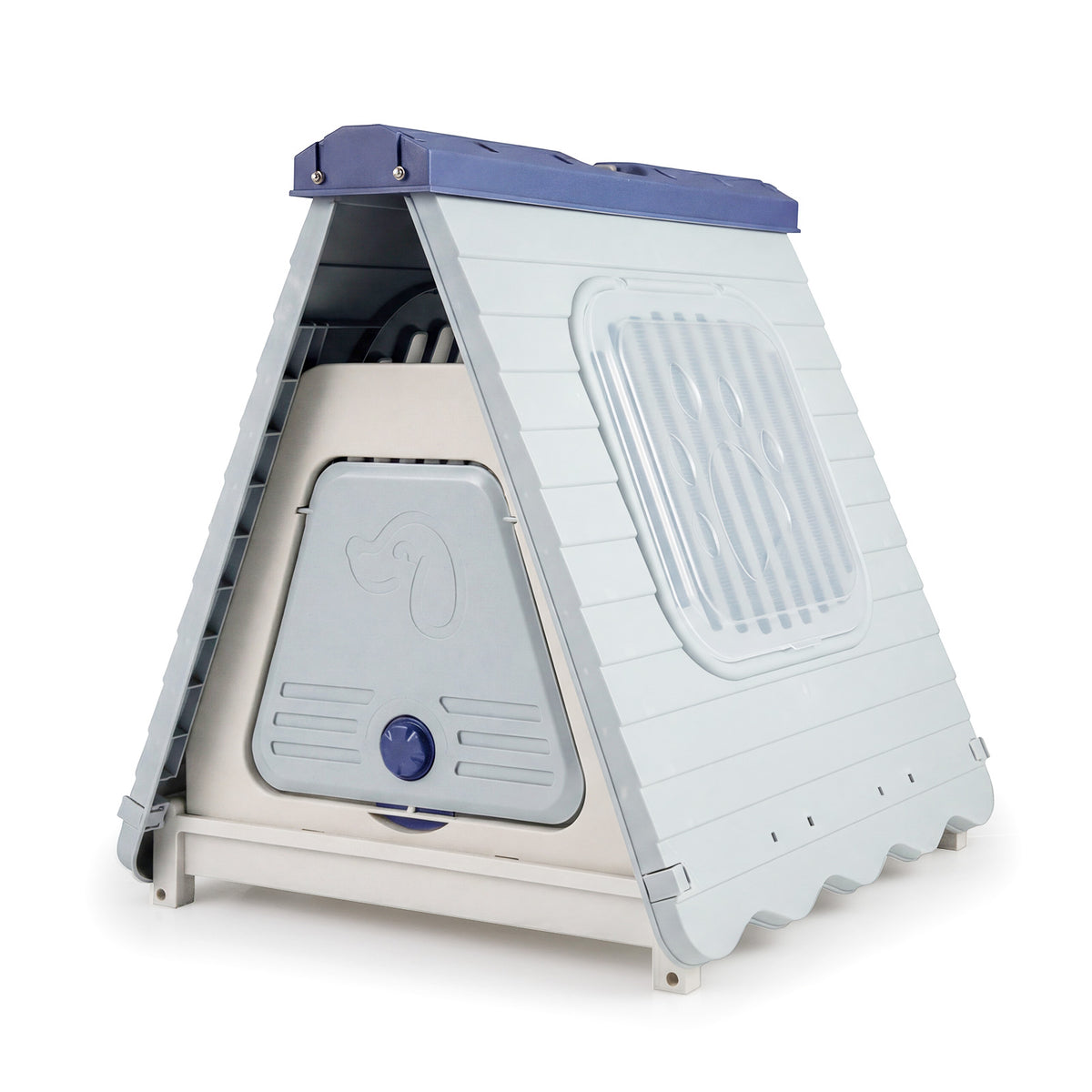 Folding Plastic Dog House with Lockable Flap Door Waterproof Pet Shelter-Blue