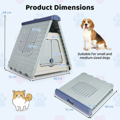 Folding Plastic Dog House with Lockable Flap Door Waterproof Pet Shelter-Blue