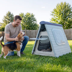 Folding Plastic Dog House with Lockable Flap Door Waterproof Pet Shelter-Blue