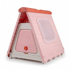 Folding Plastic Dog House with Lockable Flap Door Waterproof Pet Shelter-Pink