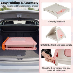 Folding Plastic Dog House with Lockable Flap Door Waterproof Pet Shelter-Pink