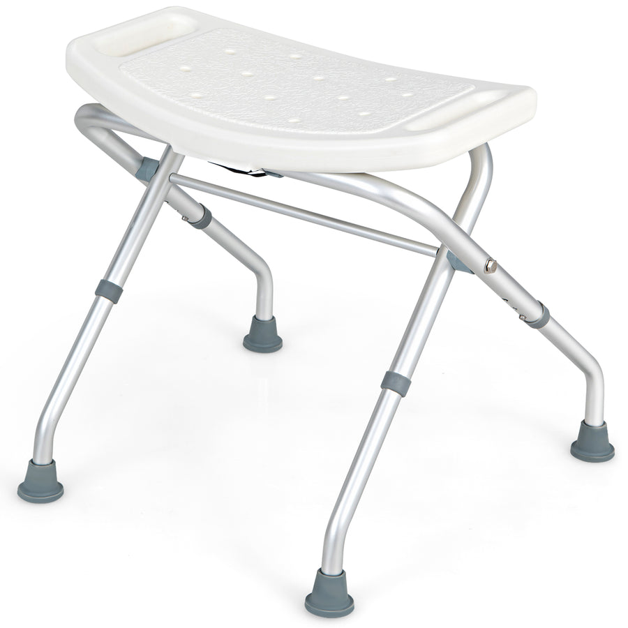 Folding Portable Shower Seat with Adjustable Height for Bathroom White