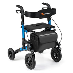 Folding Rolling Walker with Seat and Mesh Backrest for Seniors-Blue