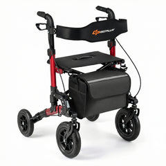 Folding Rolling Walker with Seat and Mesh Backrest for Seniors-Red