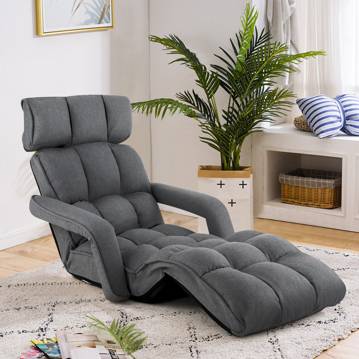 Folding Sofa Bed with 6 Adjustable Positions and 8-Angle Footrest-DarkGrey