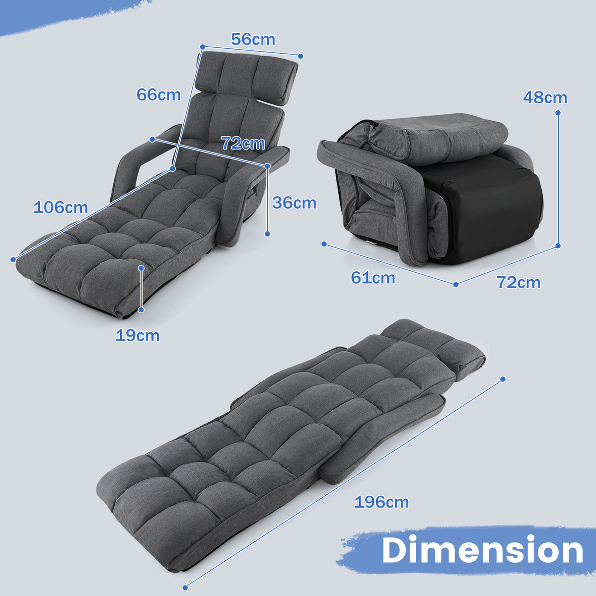 Folding Sofa Bed with 6 Adjustable Positions and 8-Angle Footrest-DarkGrey