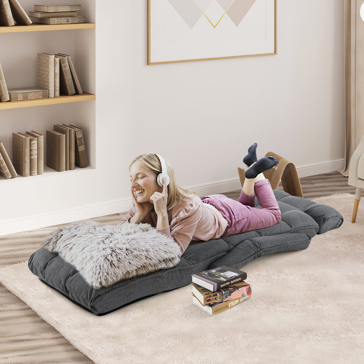 Folding Sofa Bed with 6 Adjustable Positions and 8-Angle Footrest-DarkGrey