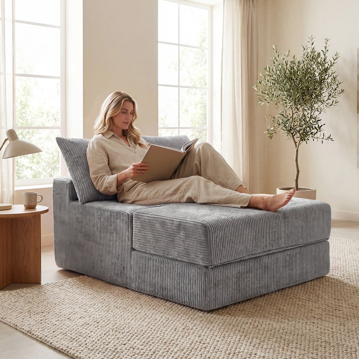 Folding Sofa Bed with Dual Pillows & Machine-Washable Cover for Living Room Bedroom-Grey