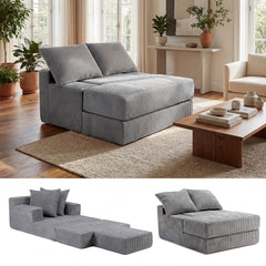 Folding Sofa Bed with Dual Pillows & Machine-Washable Cover for Living Room Bedroom-Grey