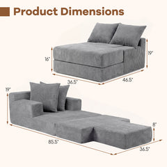 Folding Sofa Bed with Dual Pillows & Machine-Washable Cover for Living Room Bedroom-Grey