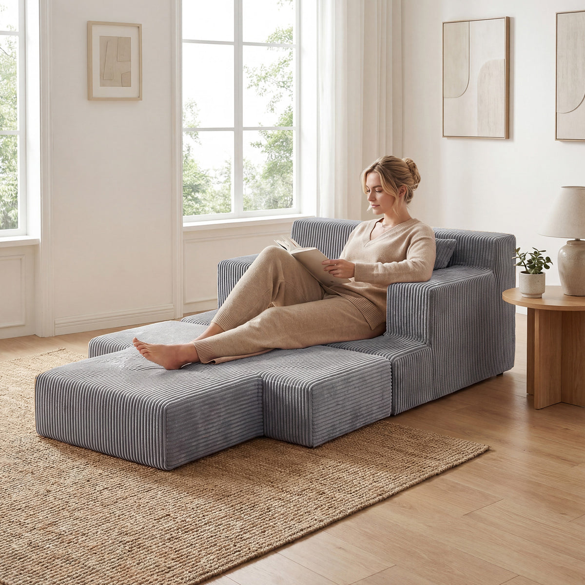 Folding Sofa Bed with Dual Pillows & Machine-Washable Cover for Living Room Bedroom-Grey