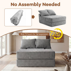 Folding Sofa Bed with Dual Pillows & Machine-Washable Cover for Living Room Bedroom-Grey