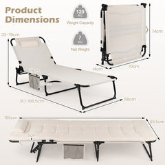 Folding Sun Lounger Foldable Beach Sun Lounger with 4-Position Adjustable Backrest-Beige