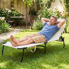 Folding Sun Lounger Foldable Beach Sun Lounger with 4-Position Adjustable Backrest-Beige