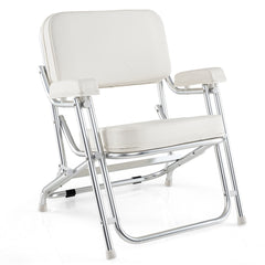 Folding Aluminum Deck Chair with Upholstered Seat-White
