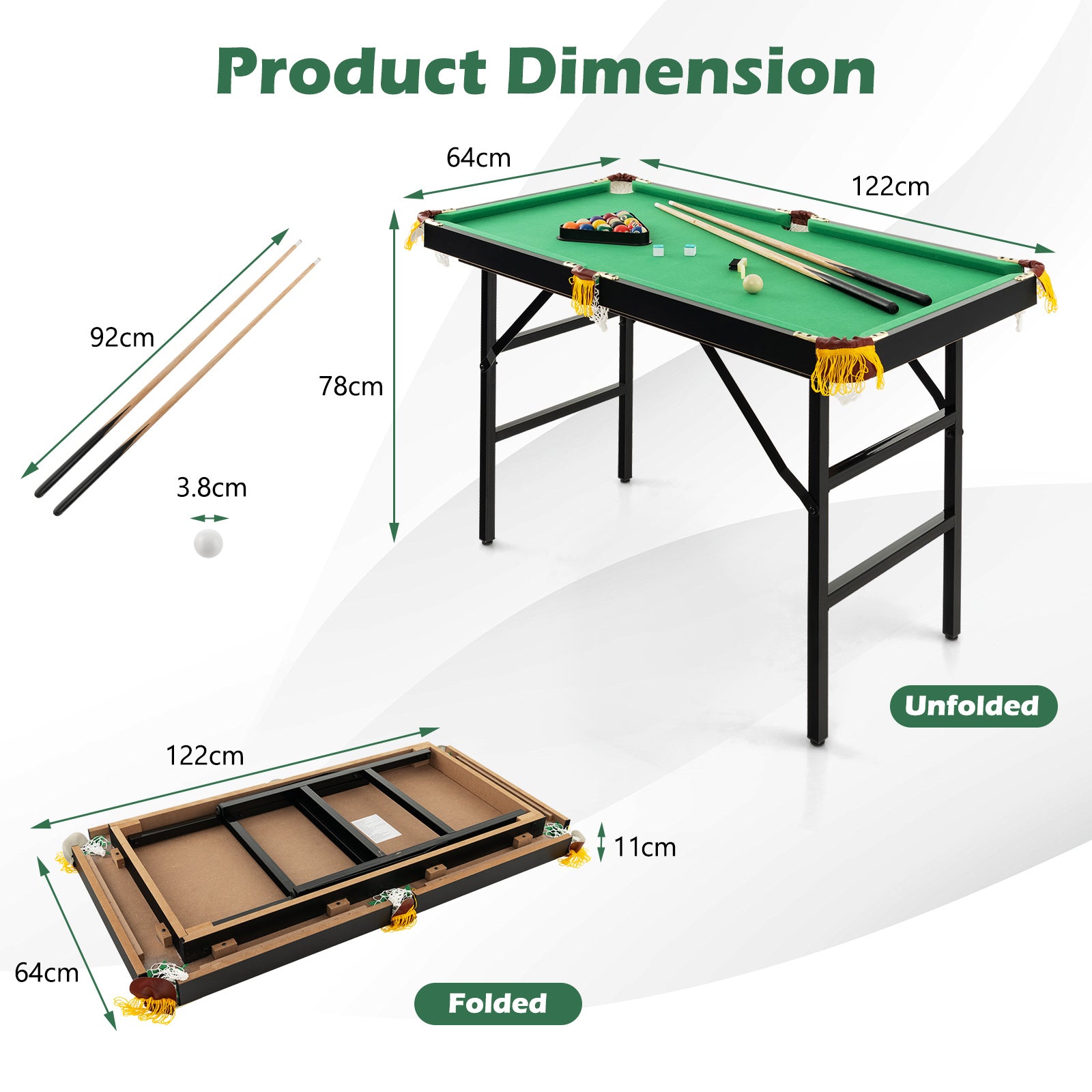 Folding Billiards Table with Accessory Set for Whole Family-Green
