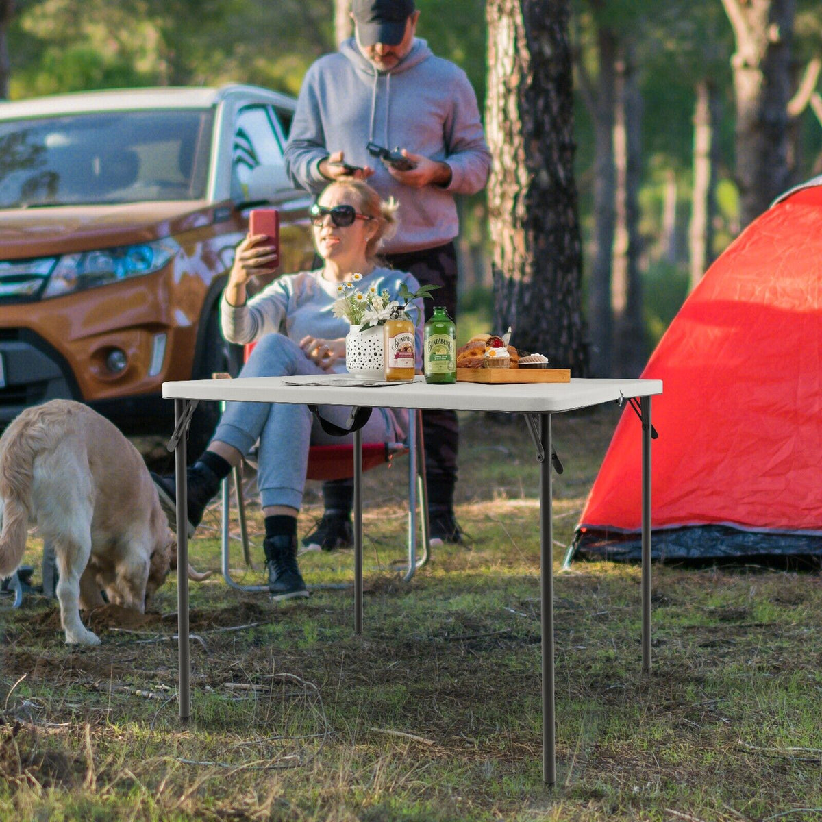 Folding Camping Table with Handle for Indoor Outdoor Use-White