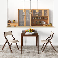 Folding Dining Chair Set of 2 with Solid Wood Frame and Padded Seat-Beige