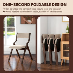 Folding Dining Chair Set of 2 with Solid Wood Frame and Padded Seat-Beige
