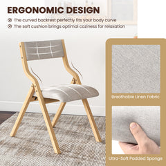 Folding Dining Chair Set of 2 with Solid Wood Frame and Padded Seat-Grey