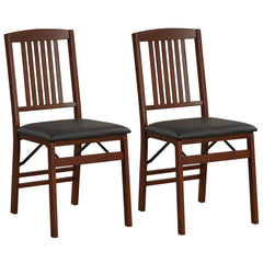 Folding Dining Chairs Set of 2 Upholstered Kitchen Chairs with Padded Seat-Brown