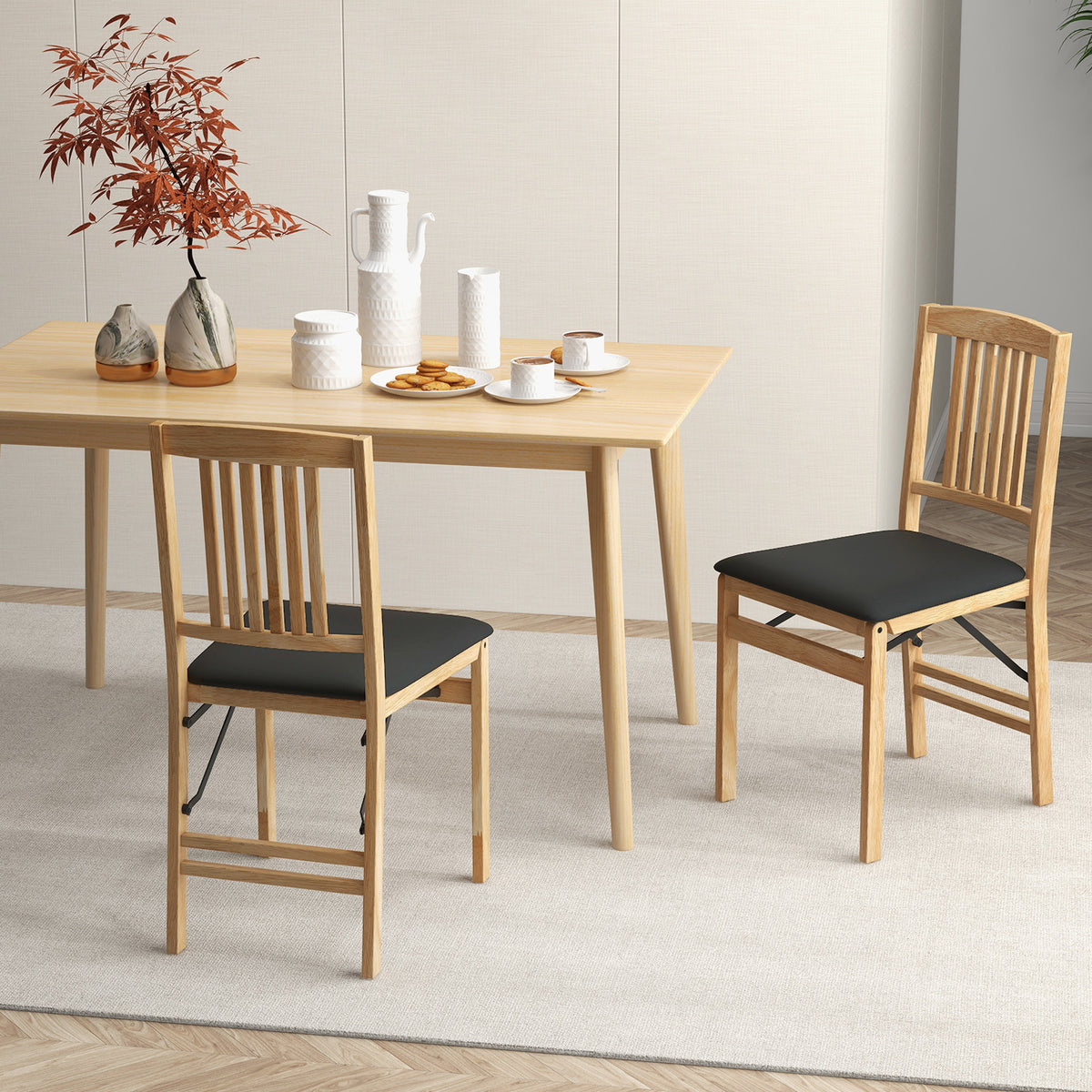 Folding Dining Chairs Set of 2 Upholstered Kitchen Chairs with Padded Seat-Black