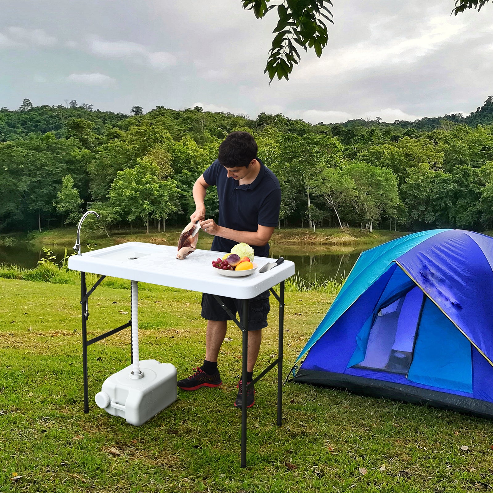 Folding Fish Cleaning Table with Sink and Quick-Connect Faucet