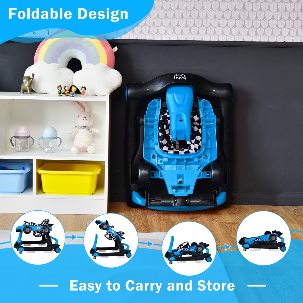4-in-1 Baby Push Walker with Adjustable Height and Speed in Blue