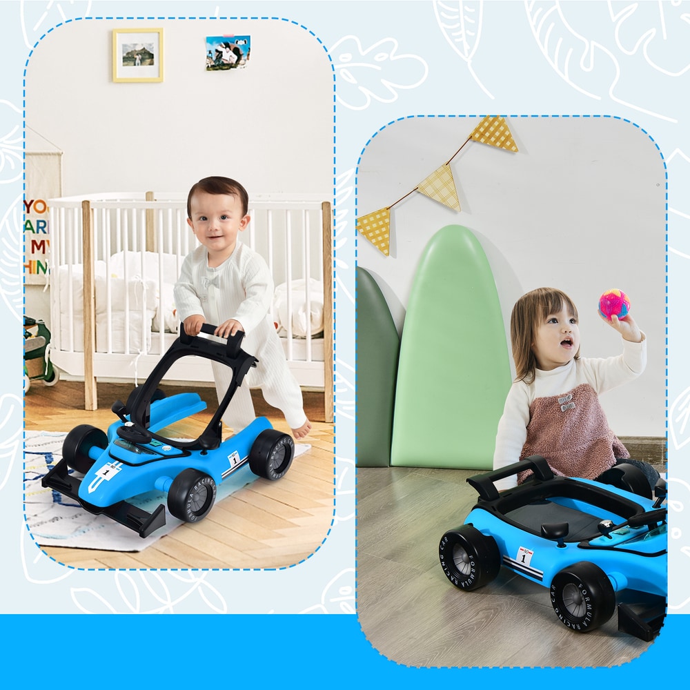 4-in-1 Baby Push Walker with Adjustable Height and Speed in Blue