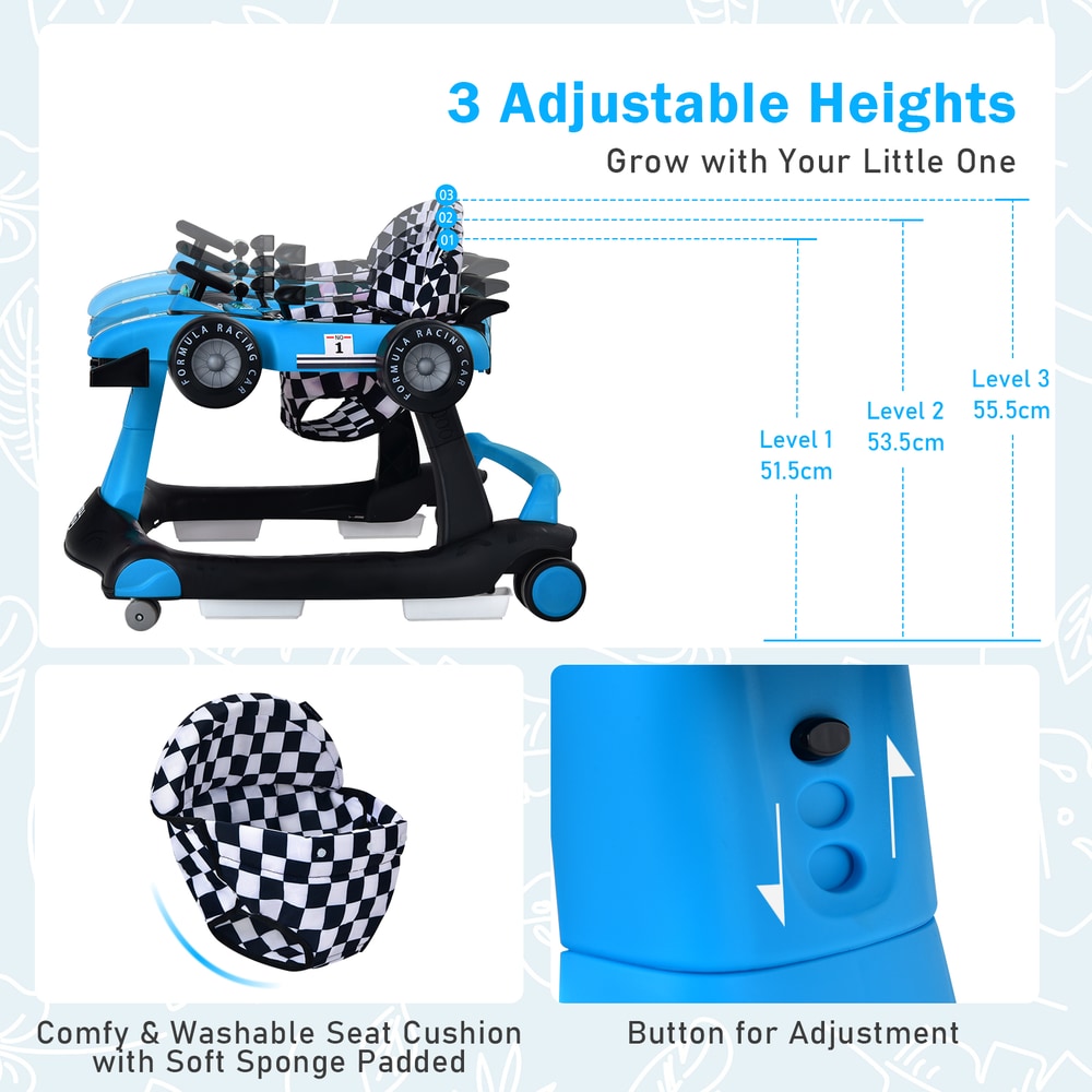 4-in-1 Baby Push Walker with Adjustable Height and Speed in Blue