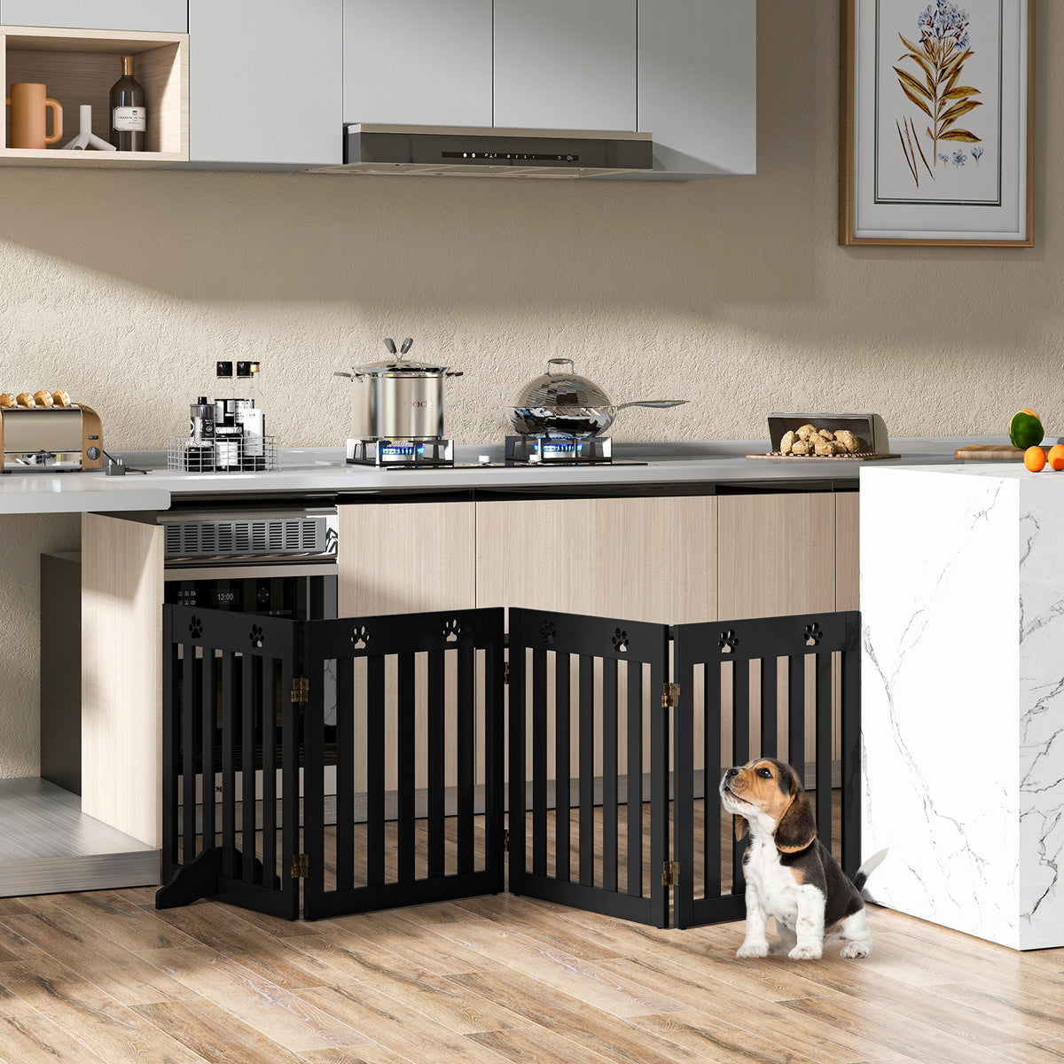 4 Panels Folding Pet Gate-Brown