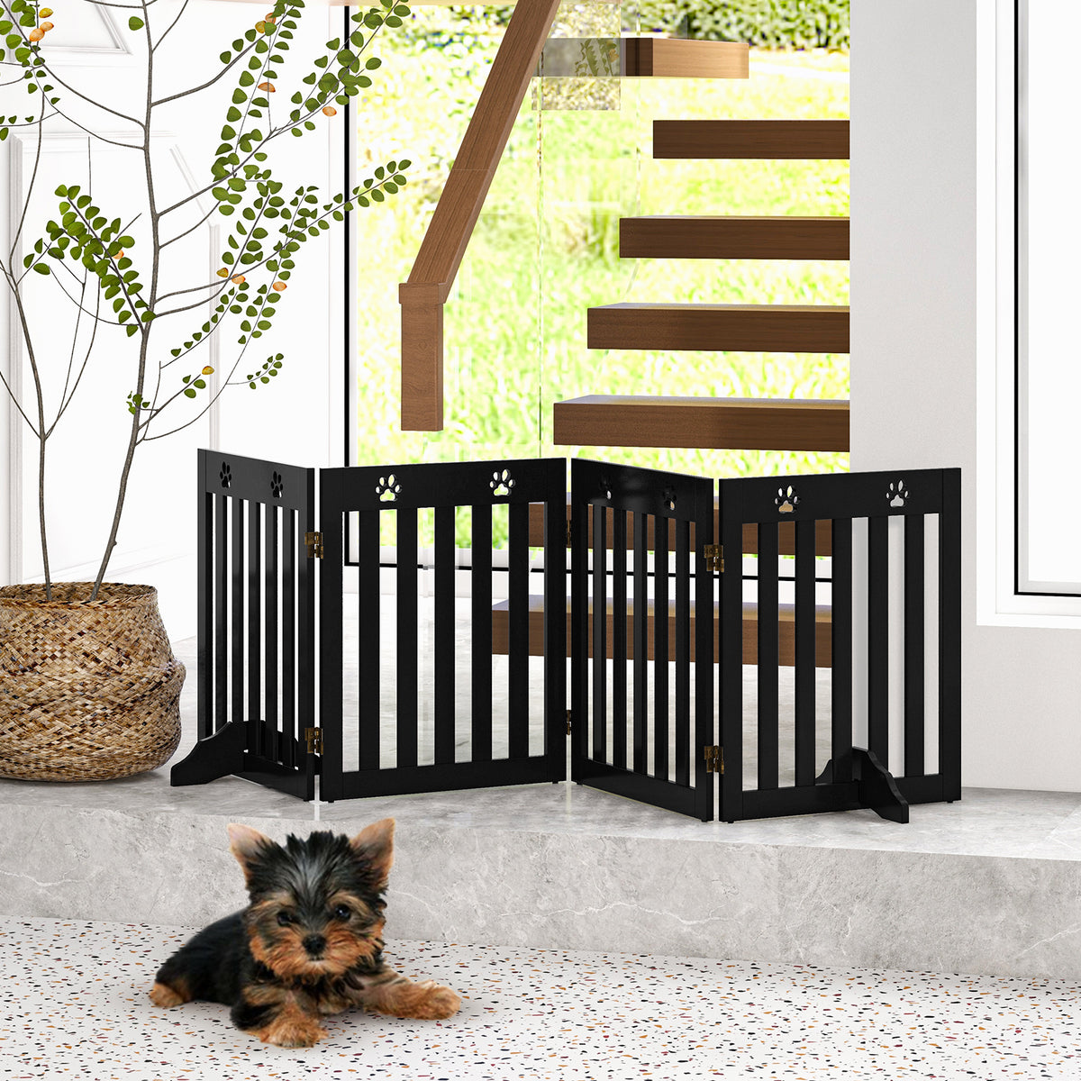 4 Panels Folding Pet Gate-Brown