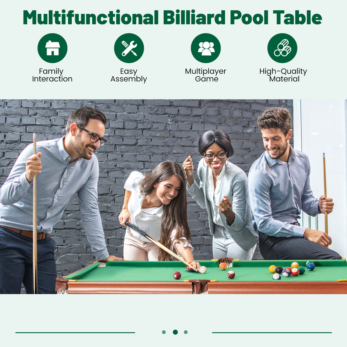 Folding Billiards Table Set with Foldable Legs and Adjustable Foot Levelers