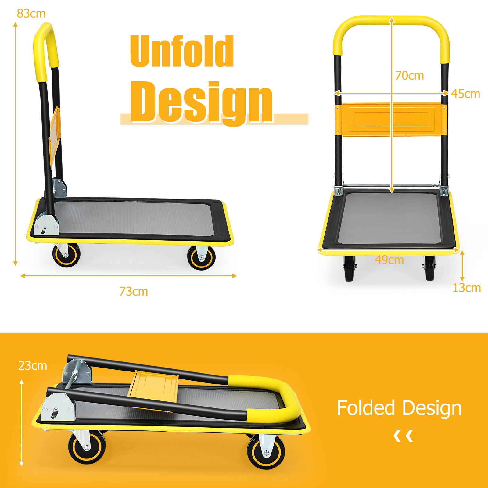 Folding Push Cart Dolly Moving Hand Truck with 360 Degree Swivel Wheels