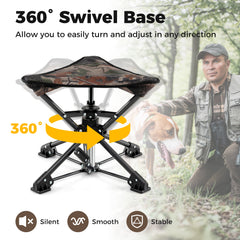 Folding Swivel Camping Hunting Stools with Anti-Sink Feet and Carry Bag-Camouflage
