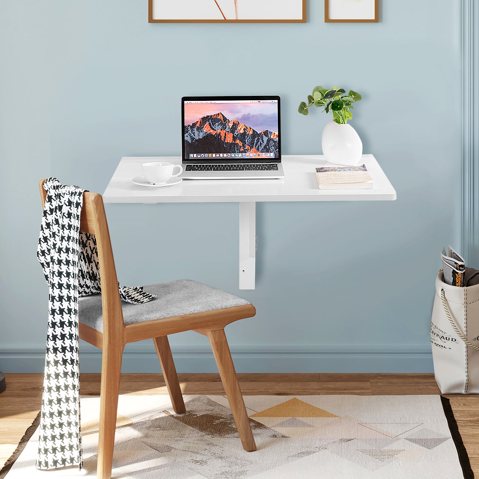 80 x 60 cm Wall Mounted Folding Table Drop-Leaf Floating Writing Desk-White