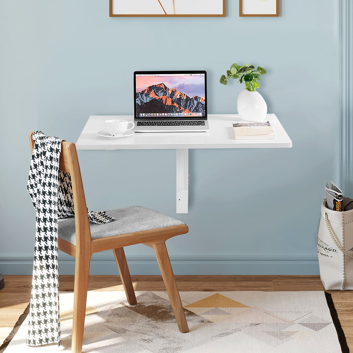 80 x 60 cm Wall Mounted Folding Table Drop-Leaf Floating Writing Desk-White