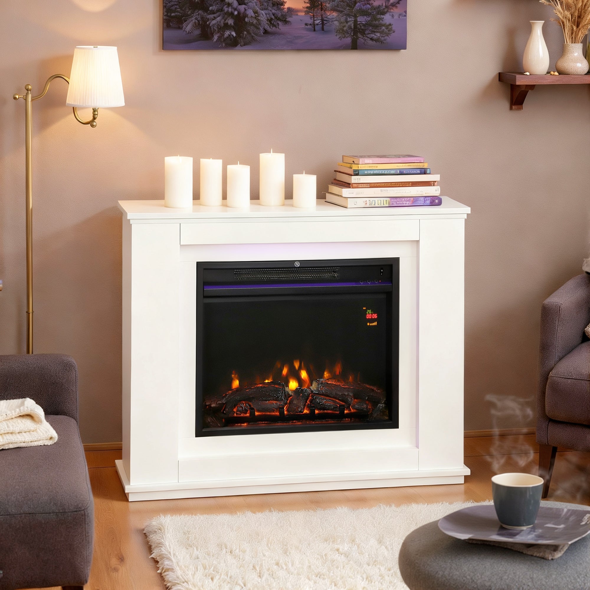 HOMCOM 2000W 6824 BTU Faux Flame Fireplace - White
