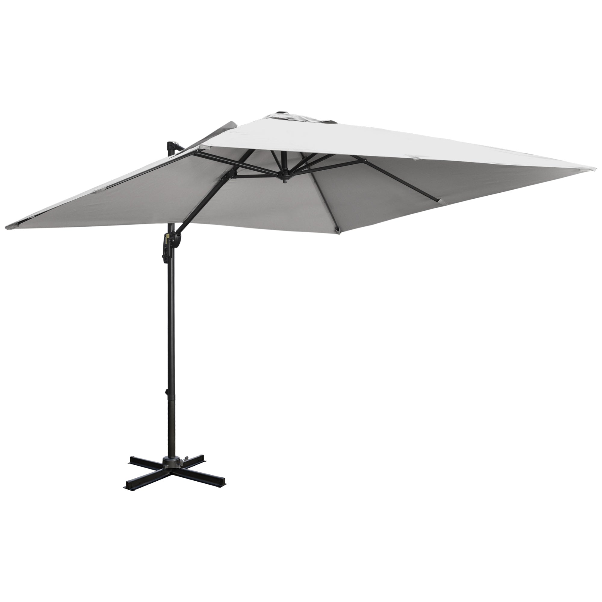 Outsunny 2.7 x 2.7 m Cantilever Parasol, Square Overhanging Umbrella with Cross Base, Crank Handle, Tilt, 360Â° Rotation and Aluminium Frame, Grey