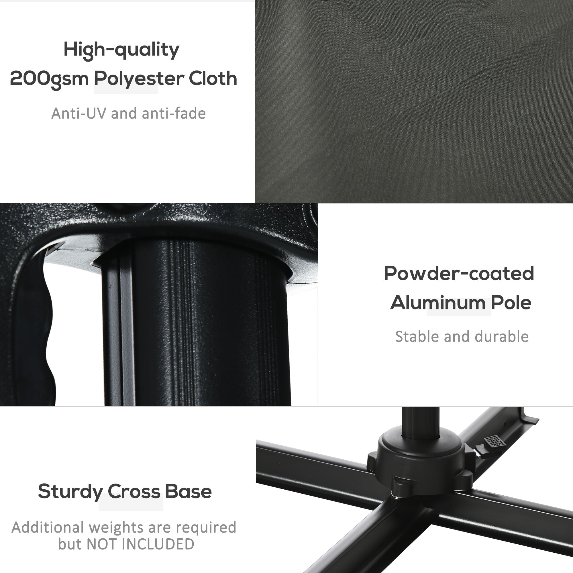 Outsunny 2.5 x 2.5m Patio Offset Parasol Umbrella Cantilever Hanging Aluminium Sun Shade Canopy Shelter 360√Ç¬∞ Rotation with Crank Handle and Cross Base, Grey