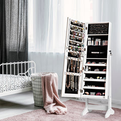 Free Standing Jewelry Cabinet with Full-Length Mirror-White