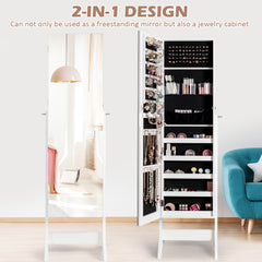 Free Standing Jewelry Cabinet with Full-Length Mirror-White