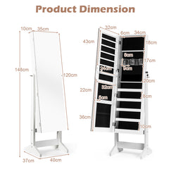 Free Standing Jewelry Cabinet with Full-Length Mirror-White