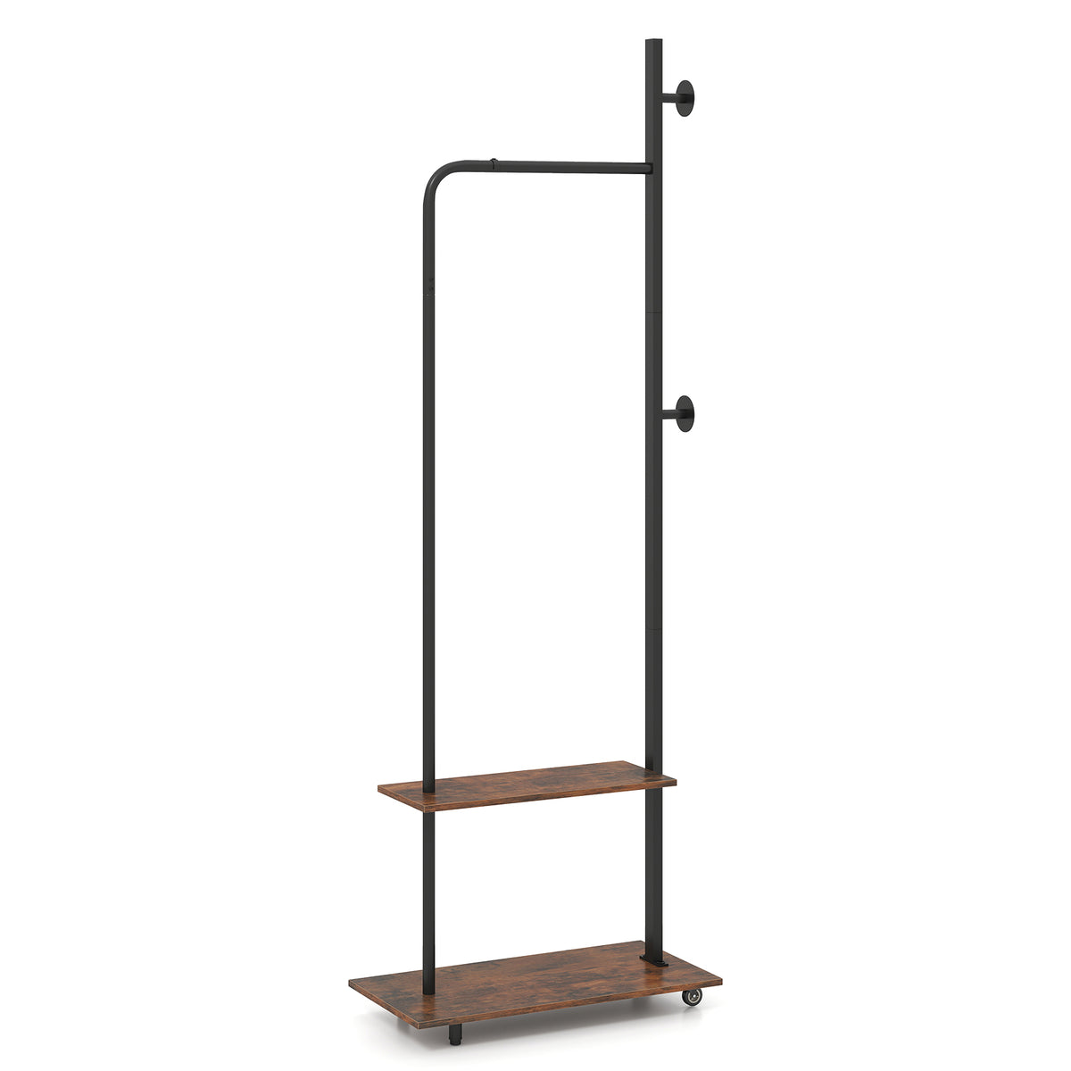 Freestanding Clothing Rack with Wheels and Hanging Rod-Rustic Brown