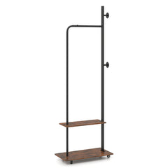 Freestanding Clothing Rack with Wheels and Hanging Rod-Rustic Brown
