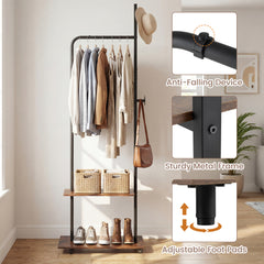 Freestanding Clothing Rack with Wheels and Hanging Rod-Rustic Brown