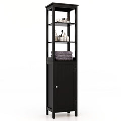 Freestanding Floor Cabinet with 3-Position Middle Panel and Anti-Toppling Mechanism-Black