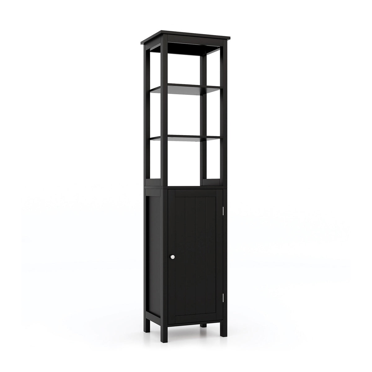 Freestanding Floor Cabinet with 3-Position Middle Panel and Anti-Toppling Mechanism-Black